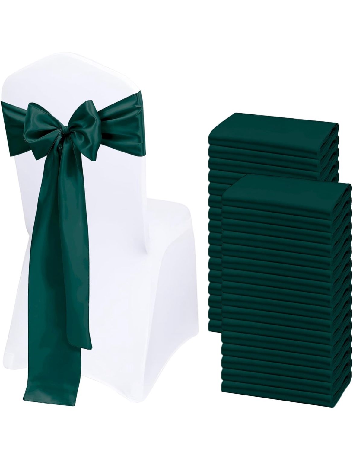 Satin Chair Sashes Bows 48 pcs Chair Ribbon Sashes for Wedding Party Reception Events Banquets Hotel Event Chairs Decoration(Dark Green 7x108 inch)