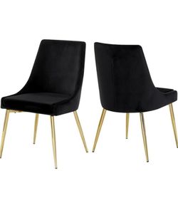 (6) Dining Chairs Black Velvet with Gold Metal Legs (set of 2)