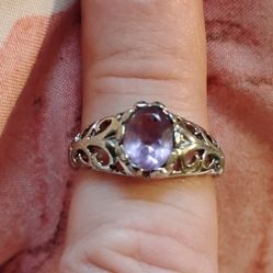 Beautiful Filigree Sterling Silver And Real Amethyst Ring