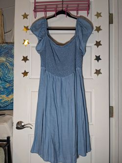 Blue Smocked Bodice Mini Dress