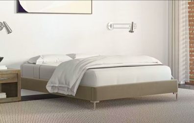 Cal King Bed - Saatva Santorini Platform Bed, Taupe Vintage Velvet - Brand New, $525