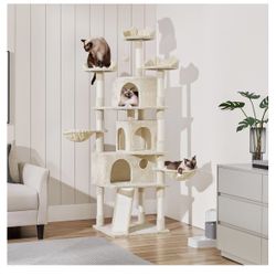 76.5in Multi-Level Large Cat Tree, Big Cat Tower with 3 Condos, Cozy Plush Perches, 9 Sisal Scratching Posts and Ladder, Activity Center for Large Kit