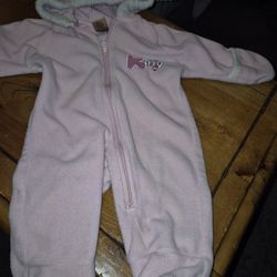 0-3 Mos Babygirl Pink Kitty Fleece Vintage  Zipper Winter Suit
