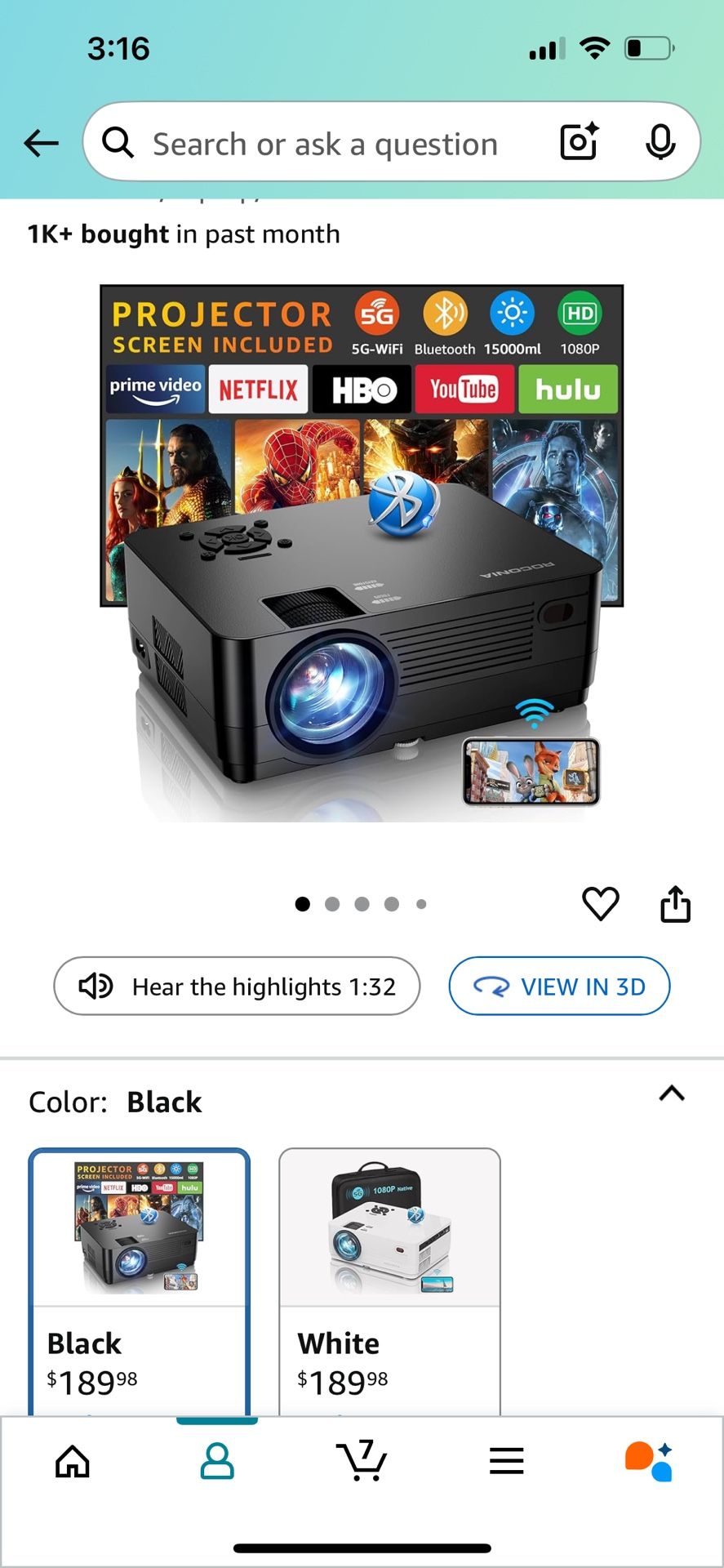 Projector with 5G WiFi and Bluetooth