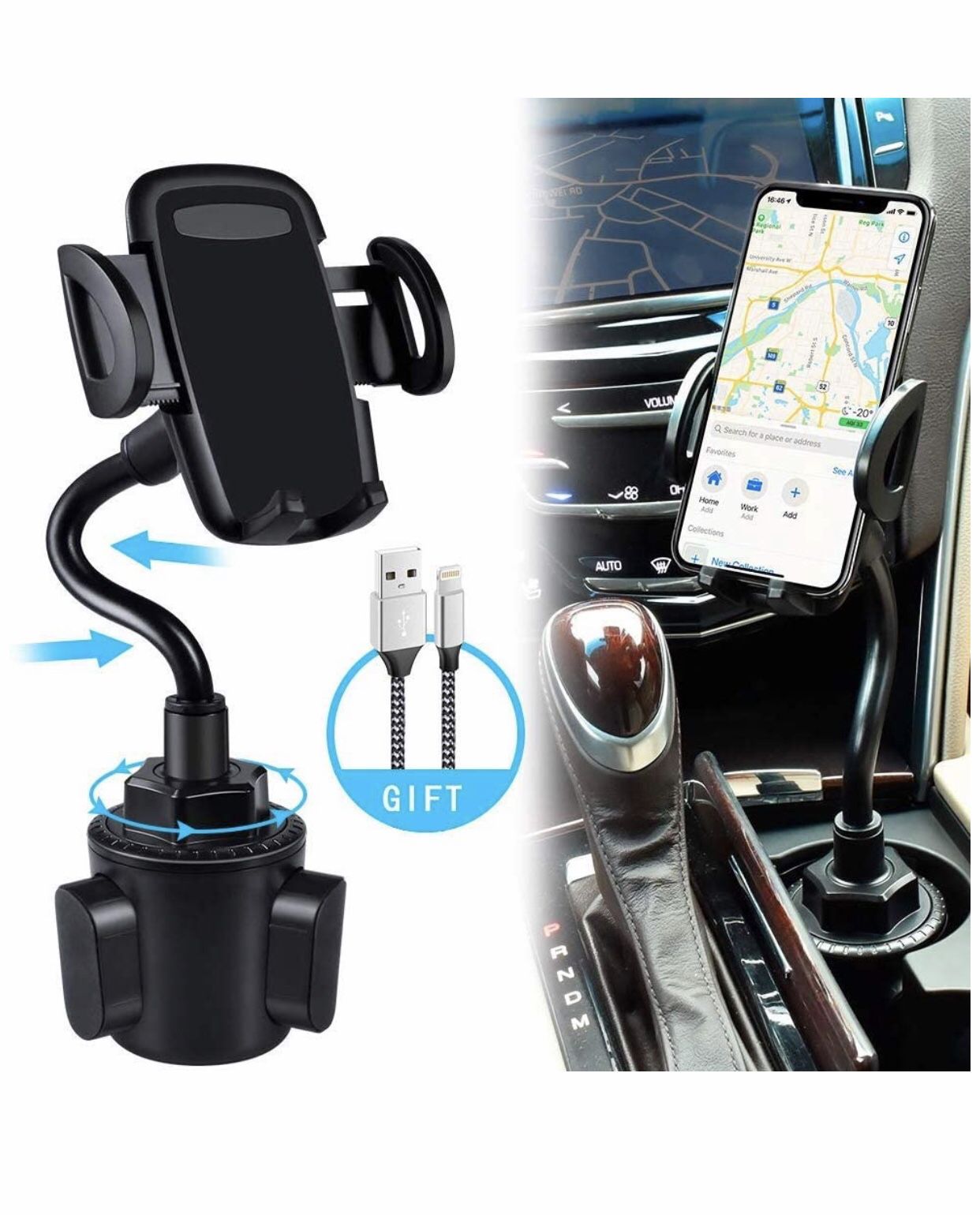 bokilino Car Cup Holder Phone Mount, Universal Adjustable Gooseneck Cup Holder Cradle Car Mount for Cell Phone iPhone 11 Pro/11 Pro Max/11/X/Xs/Xs Ma