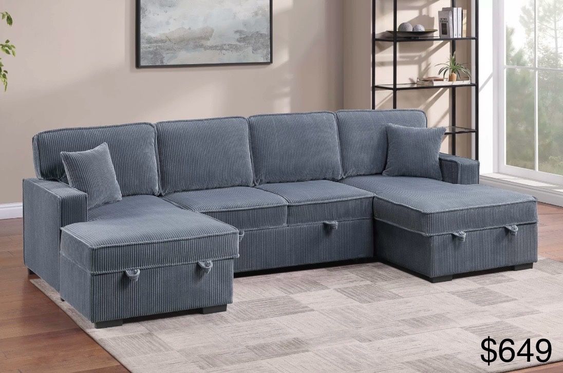 Corduroy Sectional Sleeper Sofa Pullout Bed With Storage