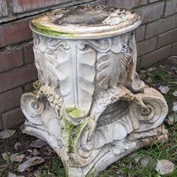 Carved Plaster Corinthian Column Plant Stand - Weathered Garden Pedestal