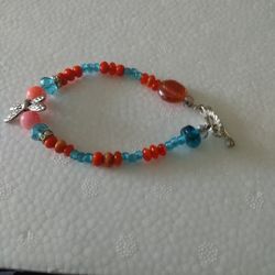 Handmade orange & blue toggle dragon fly bracelet