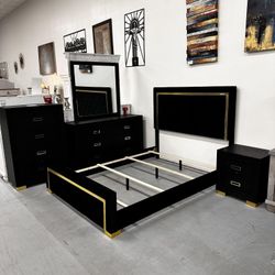 Black Bedroom Set Queen or King bed Dresser Nightstand and Mirror Chest Option 