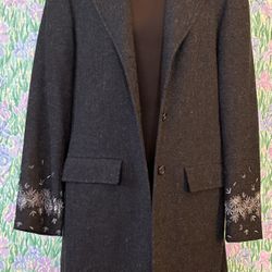 C & W Clifford & Wills Women’s Lightweight Wool Pea-Coat Embroidered  Size 12