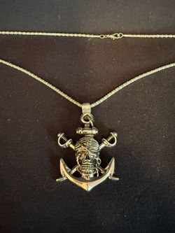Pirate Skull Anchor and Swords Pendant Necklace
