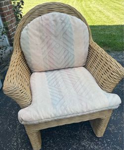 Vintage 1980s Wicker Barrel Back Accent Chair - Boho / Coastal