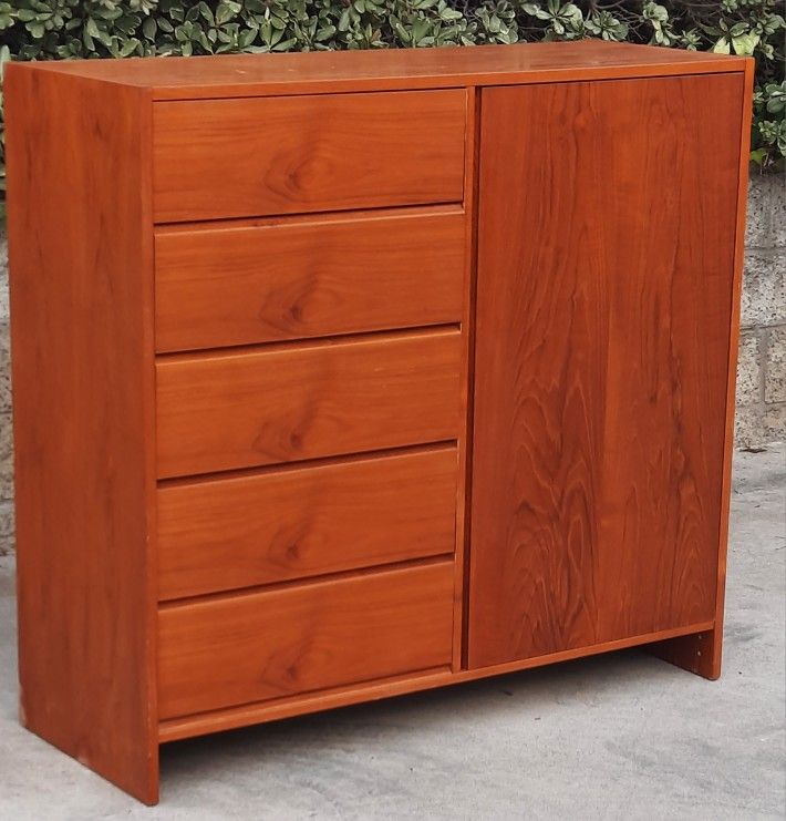 beautiful Mid Century Danish Modern TEAK ARMOIRE WARDROBE GENTLEMAN'S CHEST DRESSER with lots of STORAGE