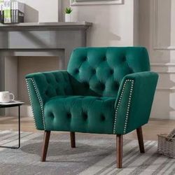Accent Chair with Solid Wooden Legs, Comfy Cushion Wide Arm Chair in Morden Style, Tufted Backrest Single Sofa Chair for Living Room,Bedroom,and Guest