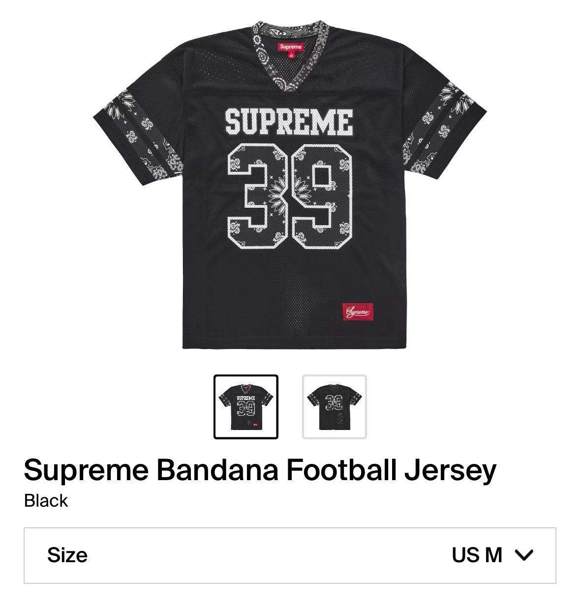 Supreme Bandana Football Jersey Black Size Medium $180