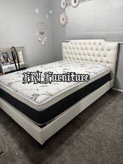 New Queen bed frame with mattress