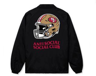 Authentic Brand New Sealed Anti Social Social Club X San Francisco 49ers Black Coach Jacket Men’s Large