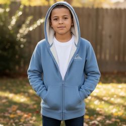 NWT Boys Youth Quiksilver Zip Up Front Sherpa Lined Hoodie Blue Size S 7/8