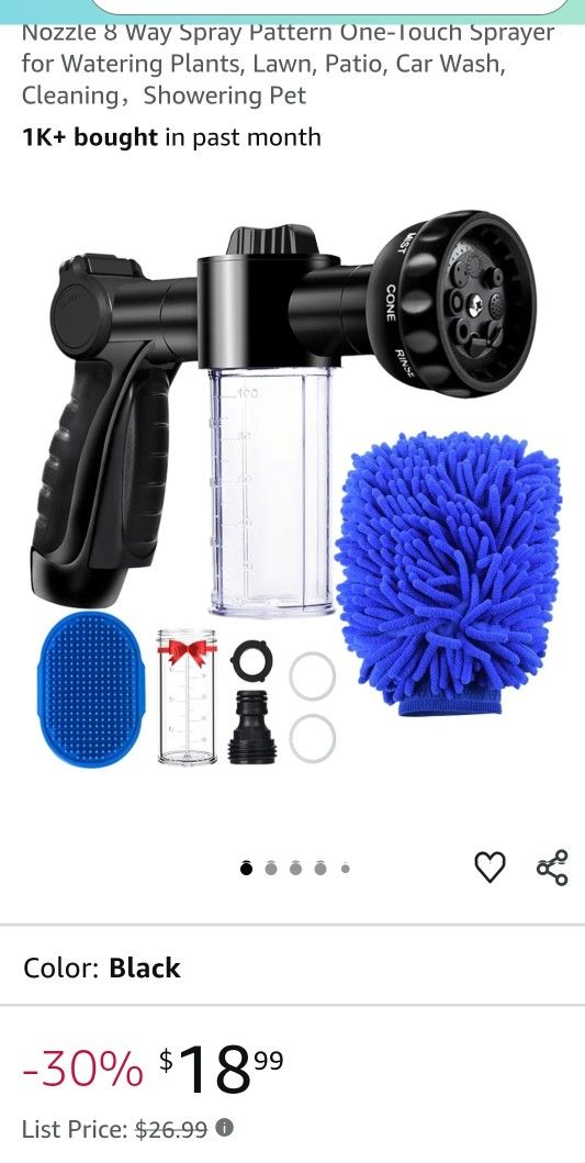 Garden Hose Nozzle, High Pressure Hose Spray Nozzle 8 Way Spray Pattern One-Touch Sprayer for Watering Plants, Lawn, Patio, Car Wash, Cleaning,Showeri