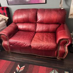 Red Leather Loveseat For Sale