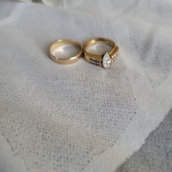 Mens And Women's Wedding Band And Engagement Ring Set