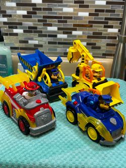 Paw patrol Vehicles w/Pups. Red engine & blue racer w/ light & sounds see photos