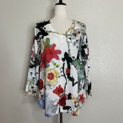 Soft Surroundings Fiore Floral 3/4 Sleeves Tunic Top, Size PS