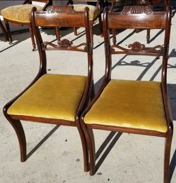 Set of 2 William IV 1830 Hand Carved Mahogany Chairs Burl Bar Back w Brass Inlay 19.8.3