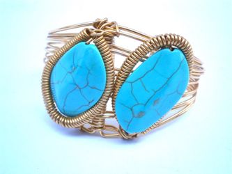 Stunning OOAK Turquoise Cabochon Wire Wrap Cuff Bracelet