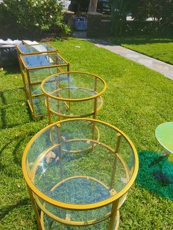 Glass Display/side tables, iridescent coffee table