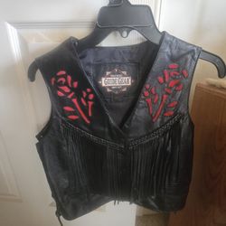 Womens Leather Fringed Bikers Vest Size Medium