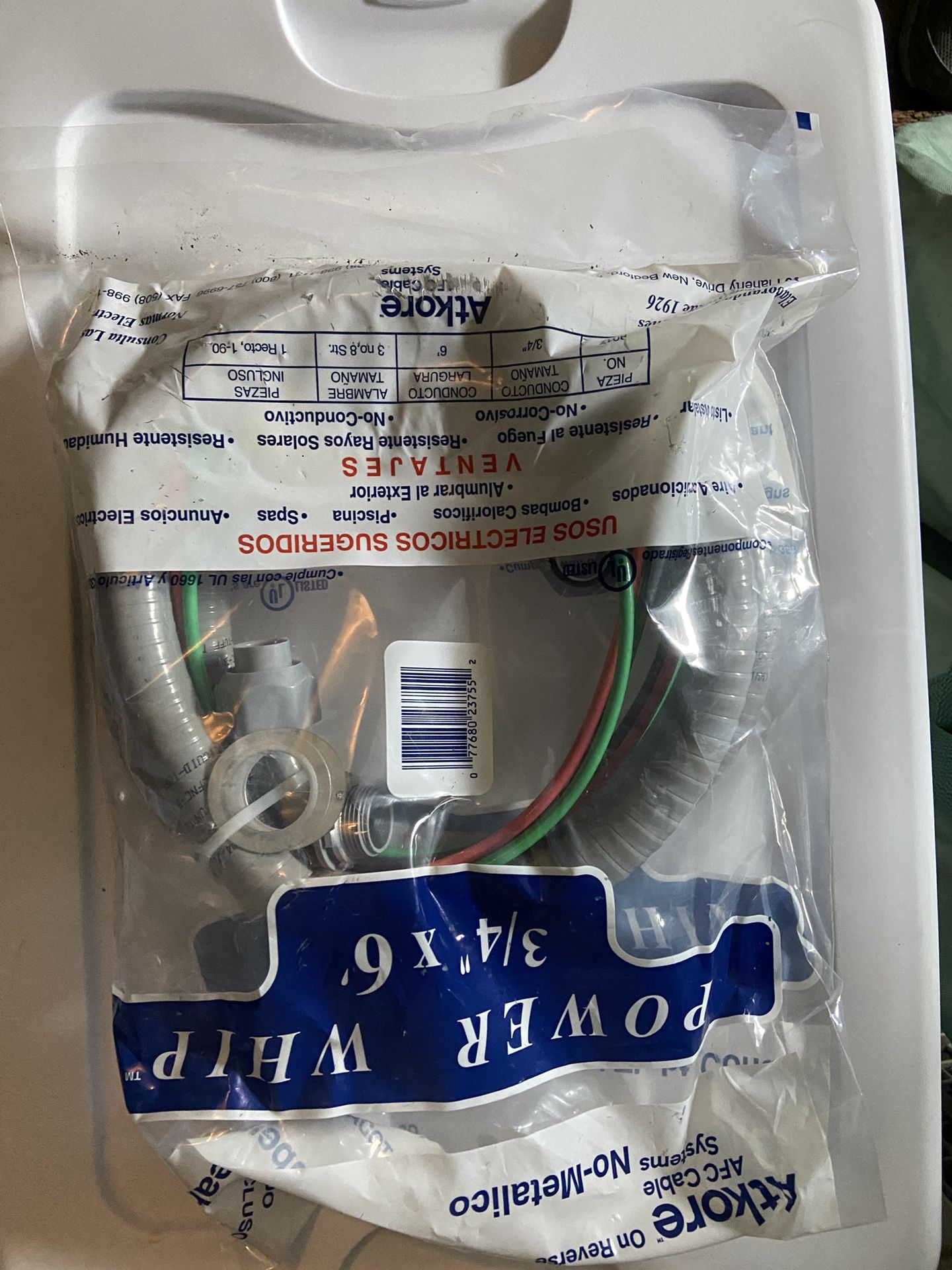 This AFC seal tight flex pre-wired conduit measures 3/4" in diameter and is 6 feet in length. It is designed for use in electrical equipment and supp