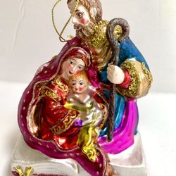 Vintage 2000 Colorful Glass Nativity Scene Ornament