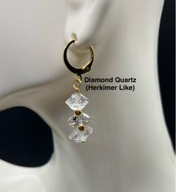 Diamond Quartz (Herkimer Like)  Earrings with 18k Gold Plated Leverbacks