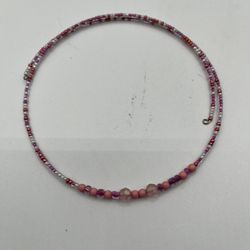 Pink And White Beaded Choker Necklace 
