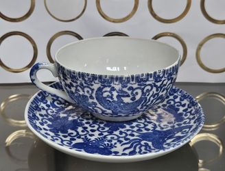 Blue Gold Pink Rose Tea Coffee Cup Saucer Set CollectibleFine Porcelain $30 Each