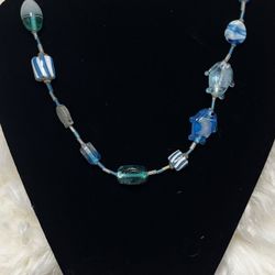 Blue And White Glass Fish Beaded Necklace
