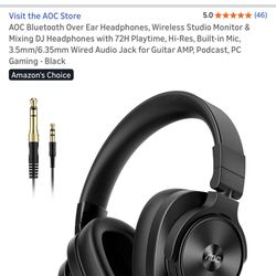 AOC Bluetooth Over Ear Headphones, Wireless Studio Monitor & Mixing DJ Headphones with 72H Playtime, Hi-Res, Built-in Mic, 3.5mm/6.35mm Wired Audio Ja