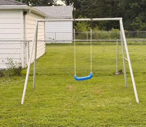 Metal A-Frame Swing Set with Blue Seat