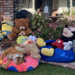 Large stuffed animals and beanbag chairs