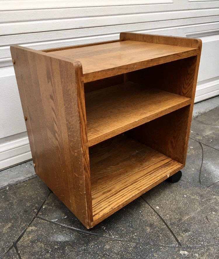 Small wooden 3-layer shelf bookcase/ cart / printer cabinet on wheels