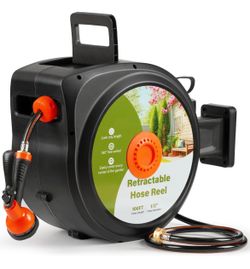 100ft Retractable Garden Hose Reel 1/2" Auto Wall Mount w/ Nozzle Heavy Duty180°