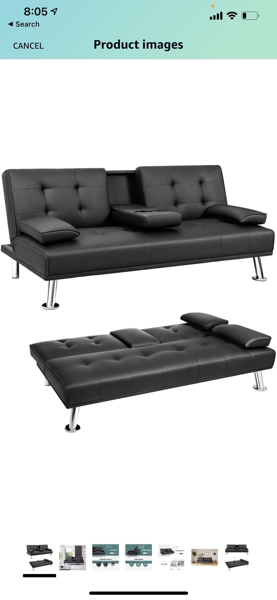 Black Leather Futon Sofa Bed 3-in-1 BRAND NEW 