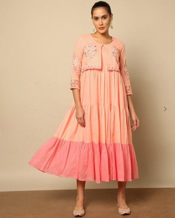 Embroidery Cotton Dress With Jacket