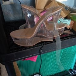 Fashion Nova Clear Wedge Heels 