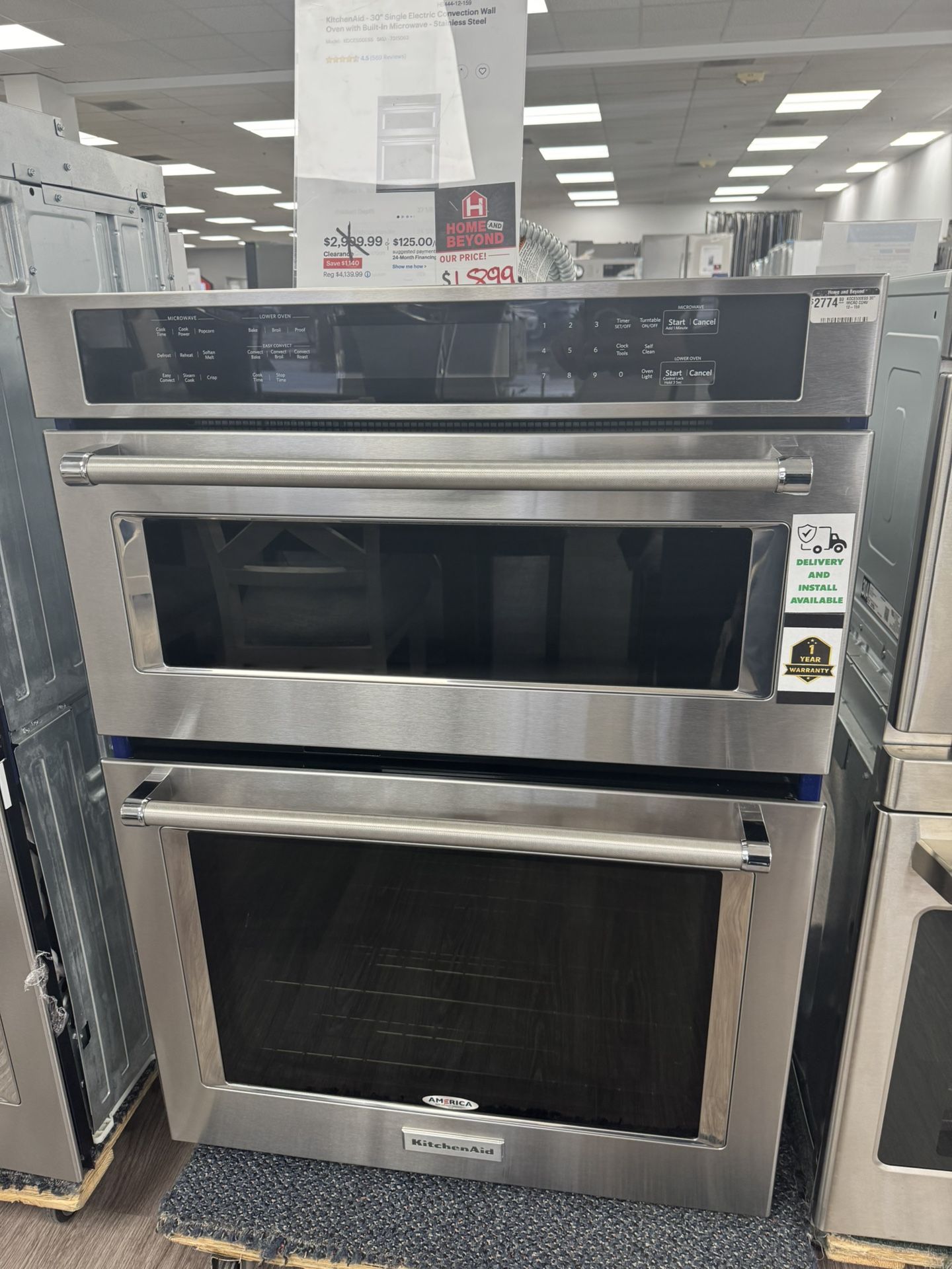 KitchenAid - 30" Single Electric Convection Wall Oven with Built-In Microwave - Stainless Steel Model:KOCE500ESS