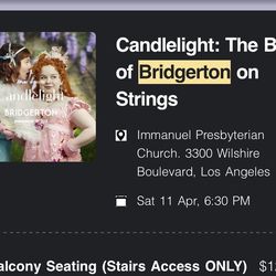 2 Tickets Candle Light Bridgerton Concert April 11,2026 Sold out