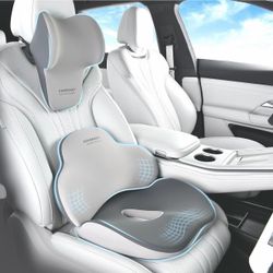 Coverado Seat Cushion and Lumbar Support Headrest Pillow for Car Office Chair, Ergonomic Memory Foam Chair Cushion Back Neck Support