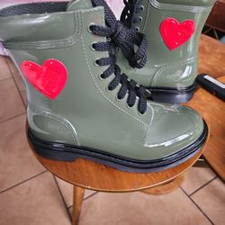 Love Moschino Grunge Olive Green Rainboots 36