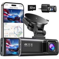 REDTIGER Dash Cam Front Rear, 4K/2.5K Full HD Dash Camera for Cars, Included 32GB Card, Built-in Wi-Fi GPS, 3.18” IPS Screen, Night Vision, 170°Wide A